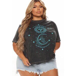 Fashion Nova ✦ Ease Your Soul Tunic Top ✦ Black Blue Washed Cotton Graphic 1X